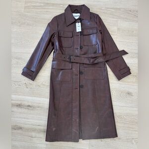NWT Jason Wu Dark Brown Faux Leather Croc Trench Coat w belt and dagger collar